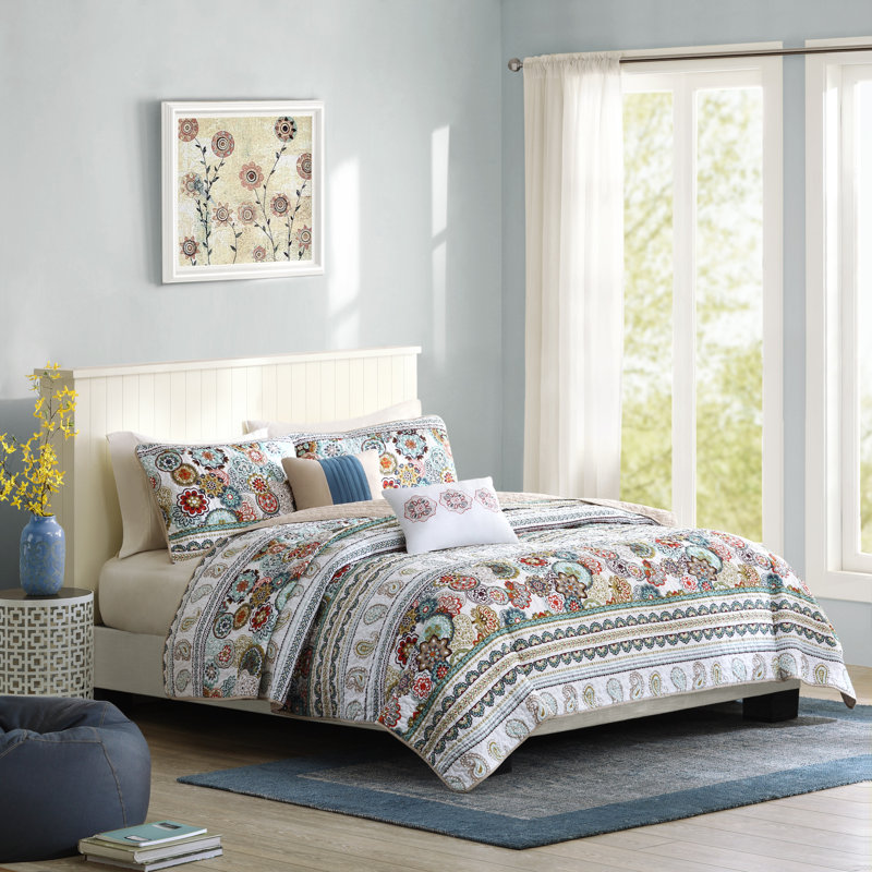 Blue Twin Reversible Microfiber Quilt Set with Decorative Pillows