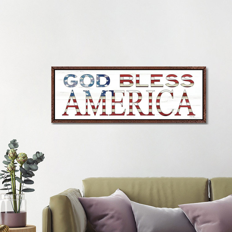God Bless America by Cindy Jacobs - Panoramic Print on Canvas, Brown Floater Frame, 121.92 cm H x 40.64 cm W