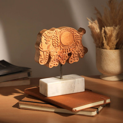 Elephant Sculpture | Decorative Elephant Sculpture on Marble Stand |Table Decor