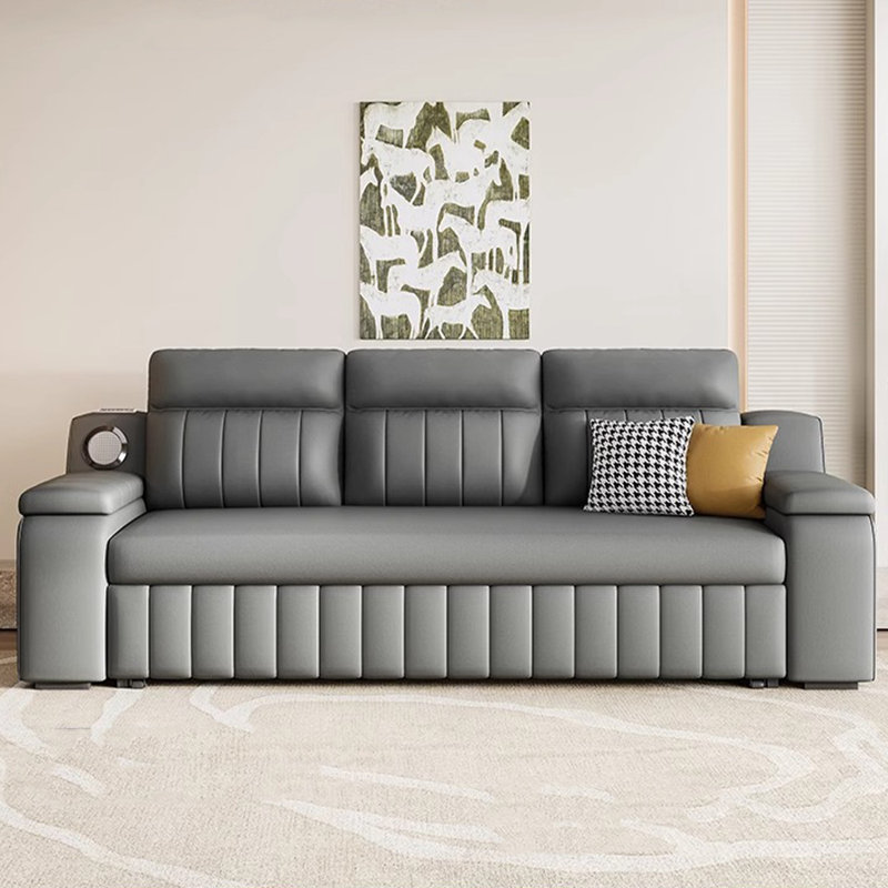 Canapé de salon extensible en cuir crème résistant aux rayures, 33.5" H x 102.4" W x 32.3" D