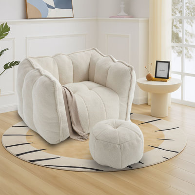 Modern style frameless bean bag sofa chair beanbag chair set bean bag couch bean bag lounger with a ottoman and chenille fabric, high resilience foam