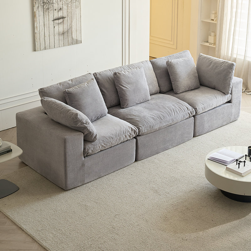 Canapé modulaire avec coussins de dossier et coussins Goudy Boneless, Tissu gris pâle
