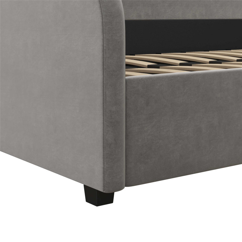 Gray Velvet Twin Upholstered Daybed with Metal Frame