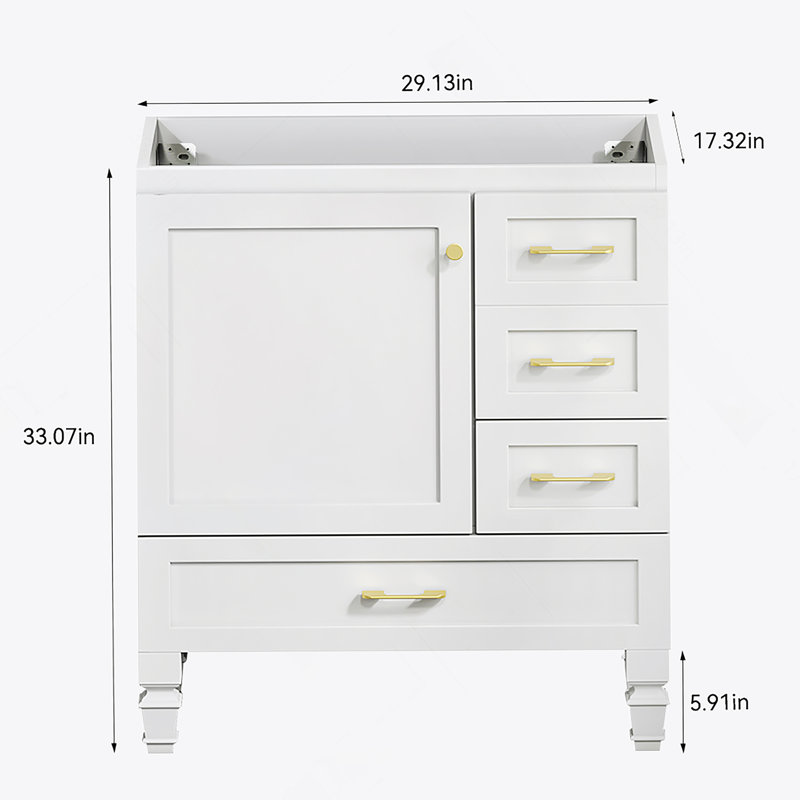 Meuble-lavabo de salle de bain avec 1 porte à fermeture douce et 3 tiroirs, Blanc