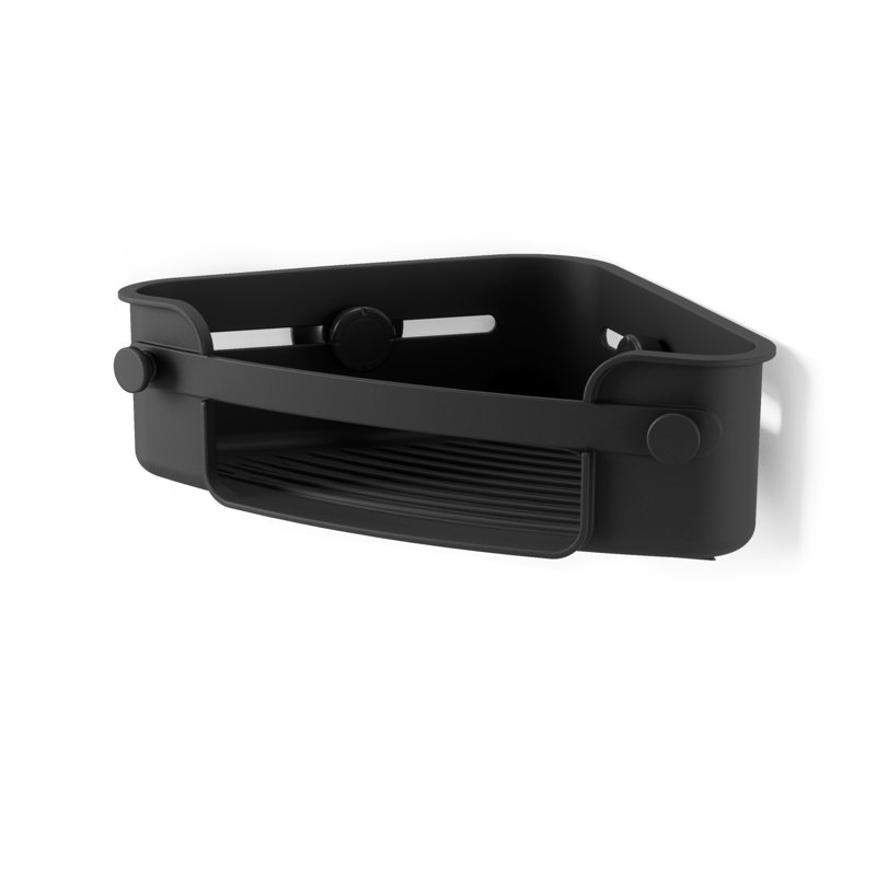 Black Plastic Adhesive Corner Shower Basket with Hooks