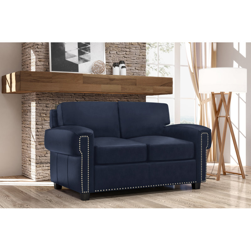 Ensemble de salon en cuir 2 pièces Fardin, Cuir véritable cobalt