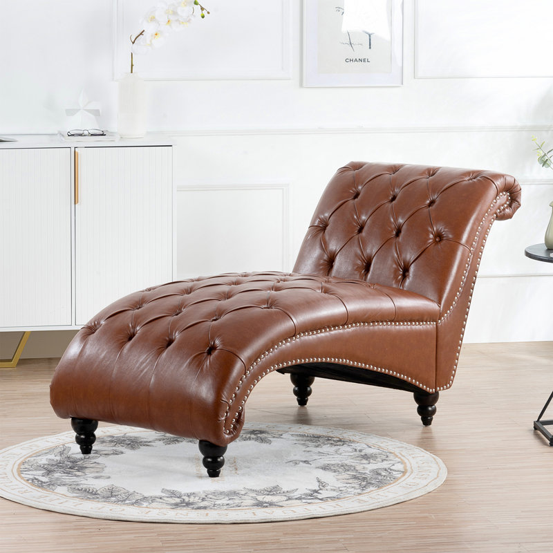 Chaise longue sans accoudoirs touffetée, Brun