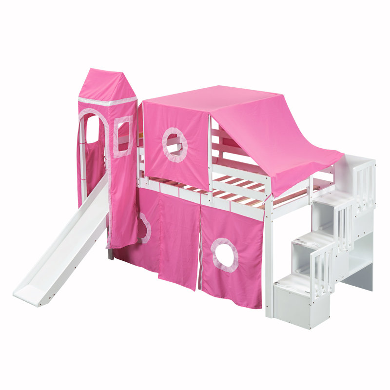 Lit plateforme avec rangement Homou, Lit simple, Rose