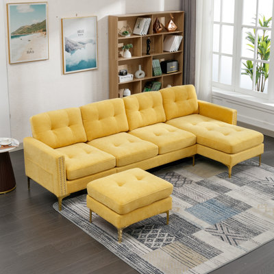 Canapé modulaire convertible en L 110 po avec repose-pieds mobile pour salon