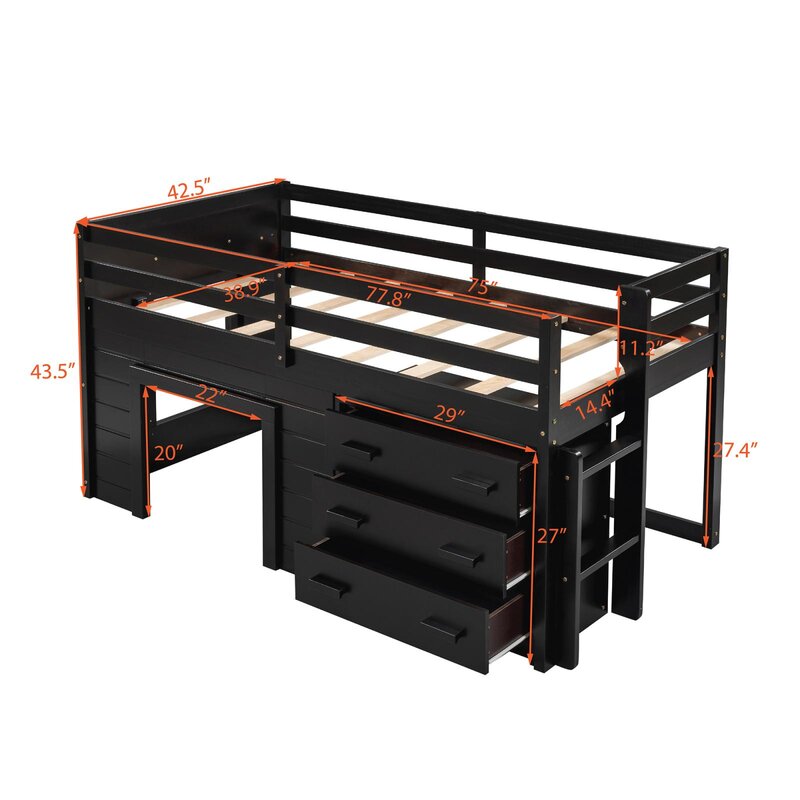 Harriet Bee Azaree Kids Twin Loft Bed with Drawers | Wayfair