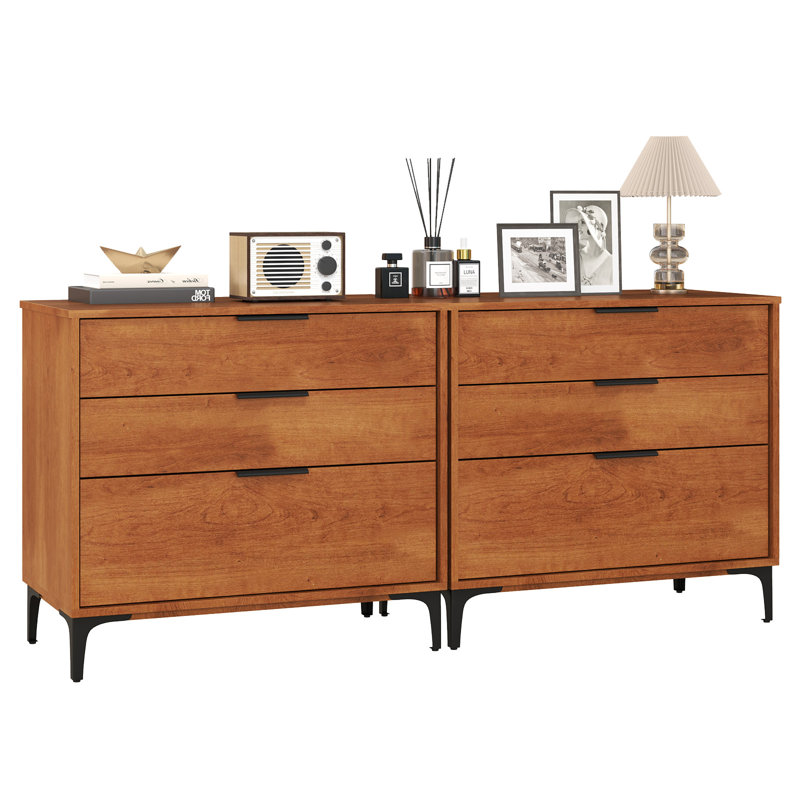 Commode 2 tiroirs 2 pièces avec pieds de support en métal et ensemble anti-basculement pour cerisier de chambre