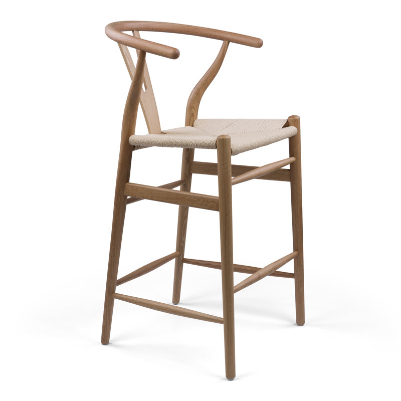 Leonidas Counter Stool with Solid Wood Frame, Oak