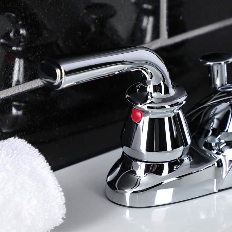 Kingston Brass Restoration Two-Handle 3-Hole Deck Mount 4" Centerset Bathroom Faucet with Plastic Pop-Up, Polished Chrome