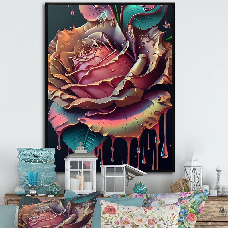 «Modern Blooming Rose I», reproduction sur toile, H 32 po x l 24 po x P 1 po, Cadre flottant noir