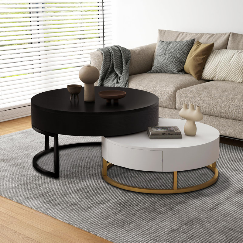Minimalist Nesting Liftable Coffee Table with Drawers for Living Room, Black, Black