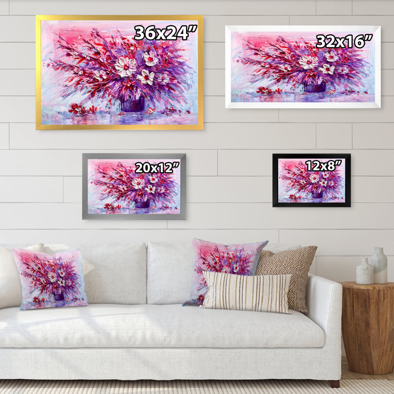 Bouquet mauve de Marguerite Daisy - art mural traditionnel sur toile, Impression noire sur toile encadrée