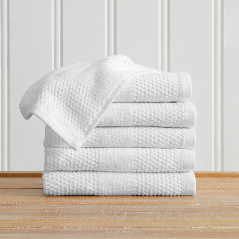 100% Cotton Textured Woven Bath Towel Set, Hand Towel (Pack of 6), White