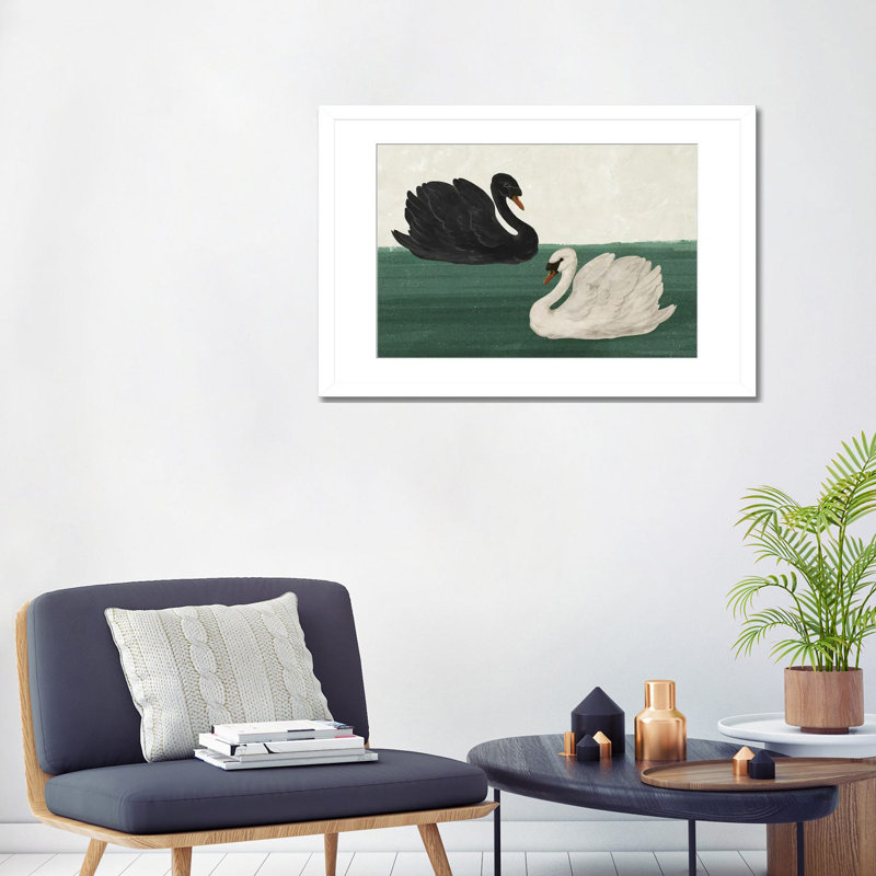 Noir cygne blanc cygne_1PFA, H 24 po x l 32 po, Cadre blanc