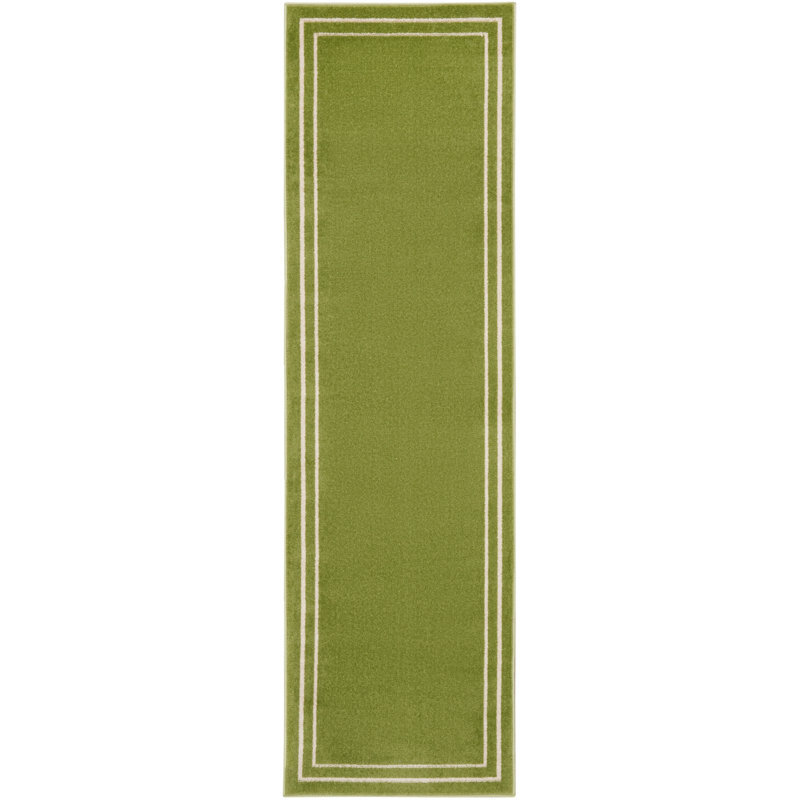 Carbie Abstract Machine Woven Chenille Indoor/Outdoor Area Rug in Green, Runner 2'2" x 7'6"