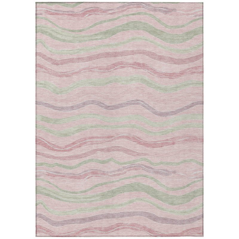 Red and Green Striped Synthetic Washable Rug 3' x 5'