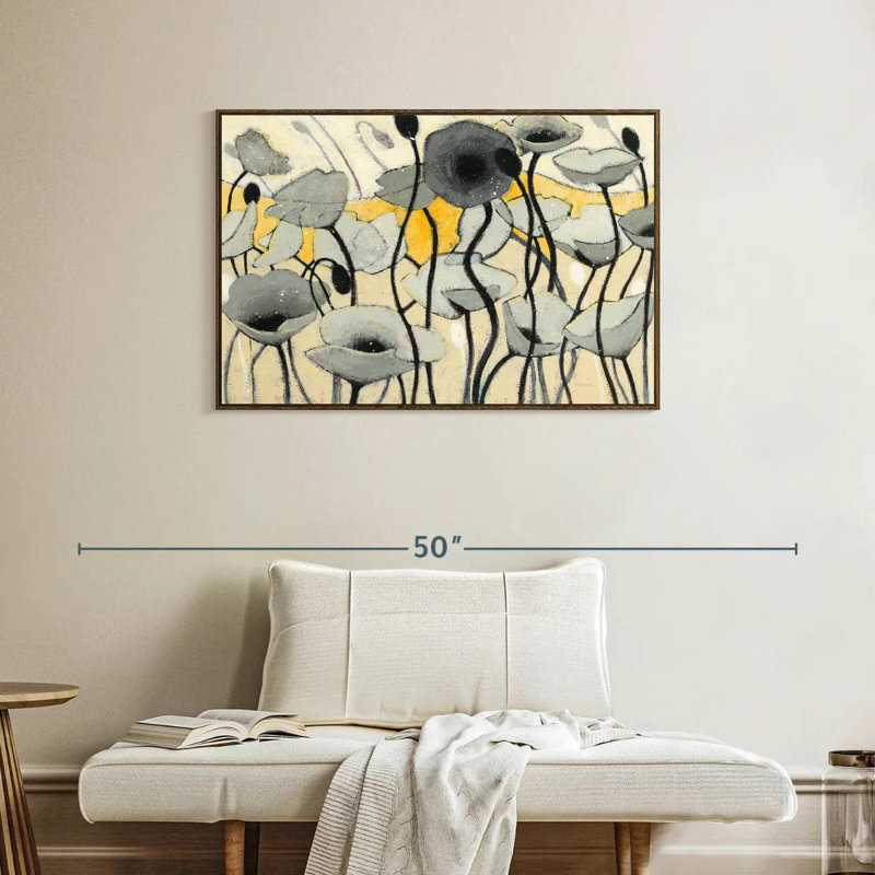 Snow Day Grey Flower, 37" X 25", Floating Frame Walnut