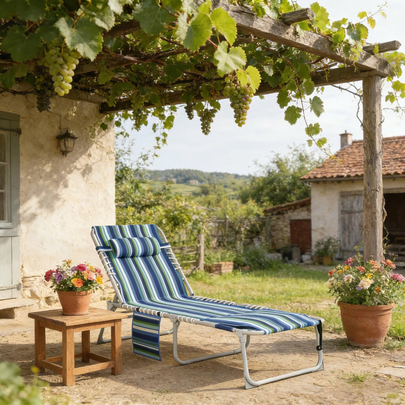 Chaise longue pliante avec trou pour le visage, table d'appoint et dossier réglable pour un confort extérieur optimal