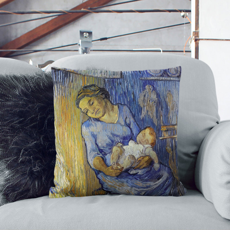 Mother With Child Square Throw Cushion, 40cm H x 40cm W x 15cm D, White