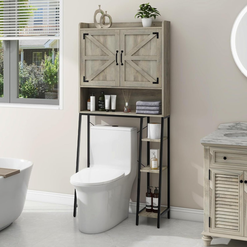 Leithan Freestanding Over The Toilet Storage, Gray Wood