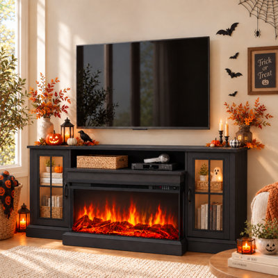 Farmhouse TV Stand with 36" Electric Fireplace and Glass Cabinet