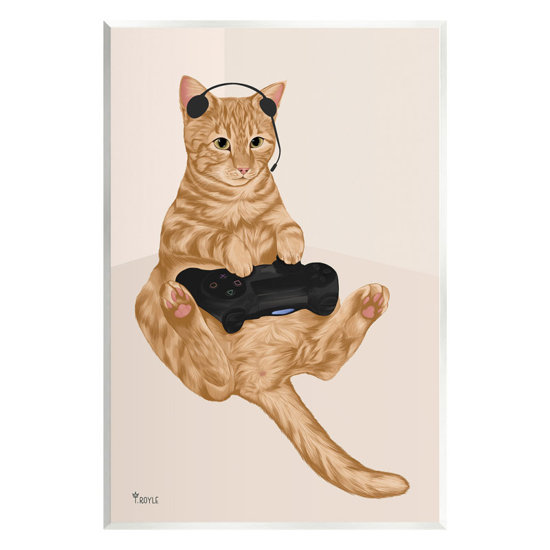 Art mural Gamer Tabby Cat par Tara Royle, H 19 po x l 13 po