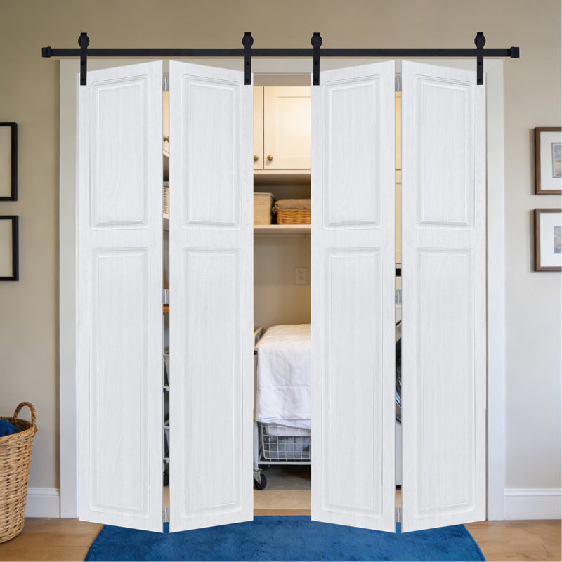Porte de grange coulissante en panneau de fibres à densité moyenne noyer blanc 2 panneaux de 84 po x 48 po avec quincaillerie