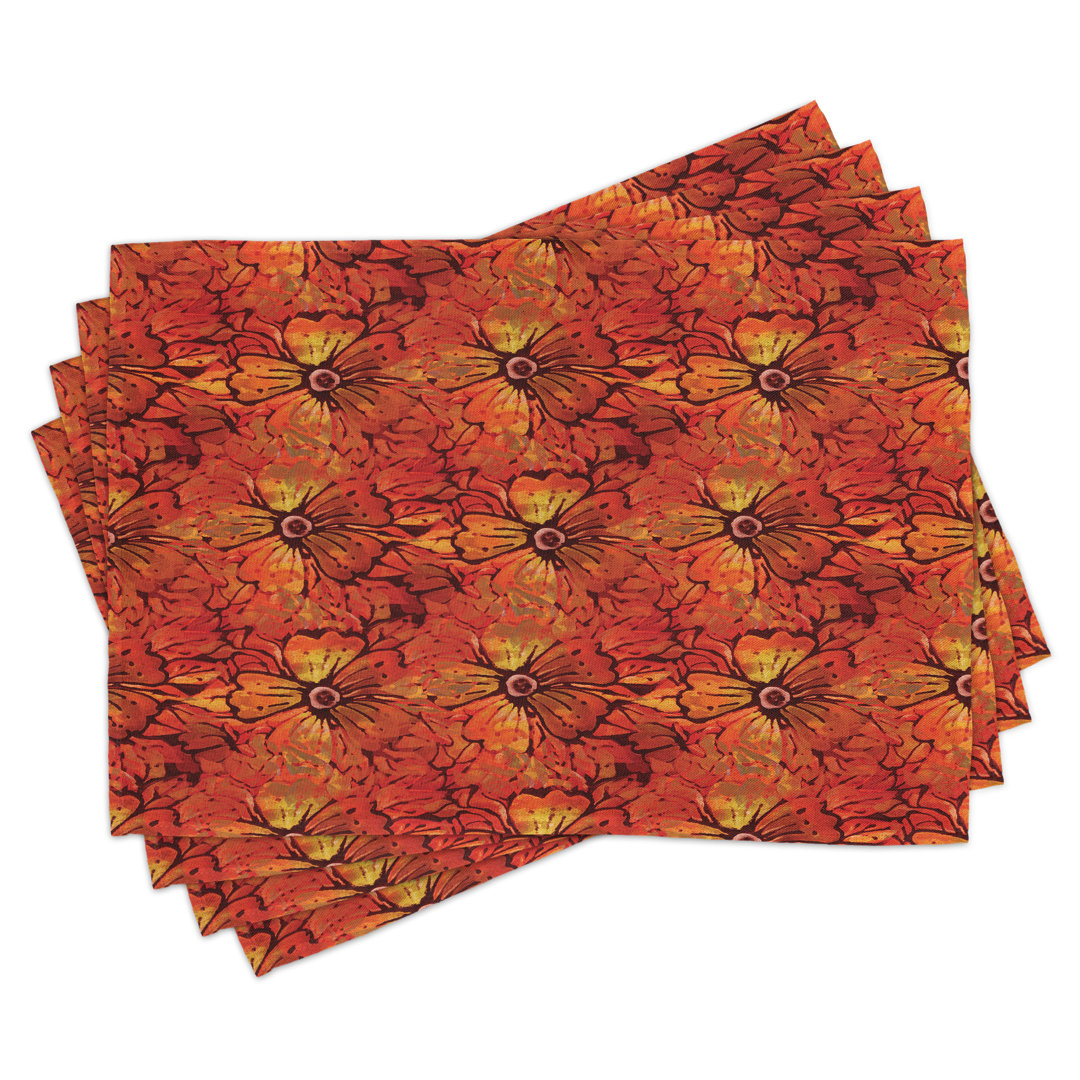 Platzdeckchen 4er Set, Grungy Flower Romantic, Orange