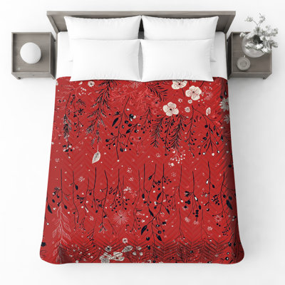 Couvre-lit matelassé à motif floral rouge toutes tailles