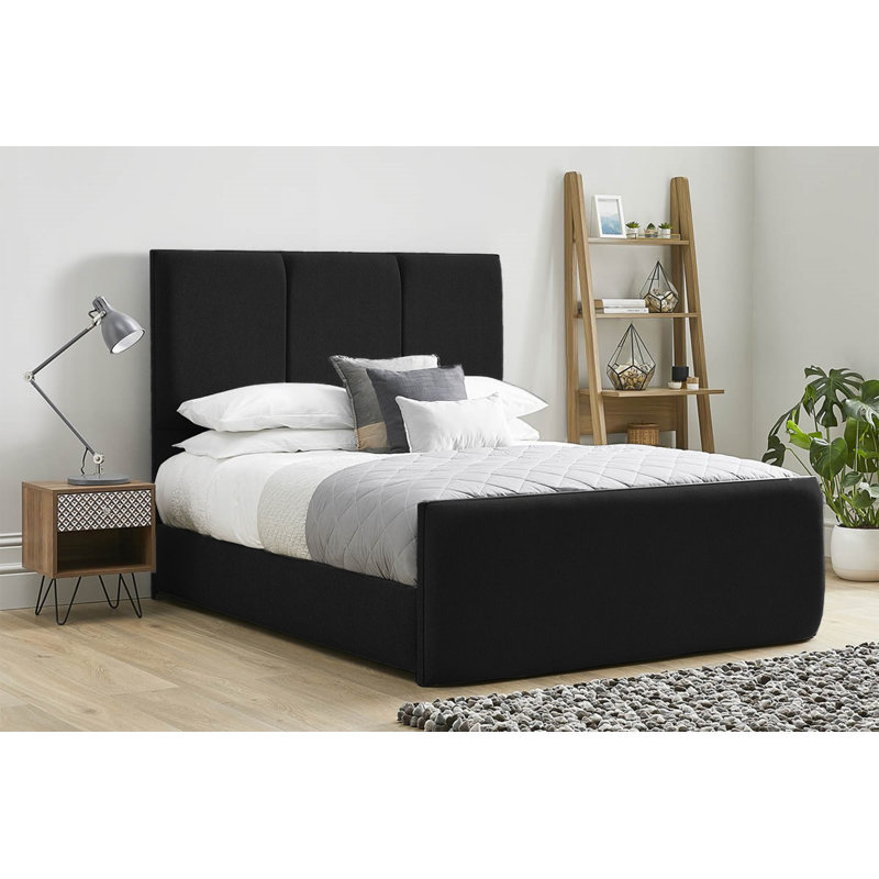 Ledley Kailua Upholstered Bed Frame - Plush Velvet with Headboard and Sprung Slats, Single (3'), Black