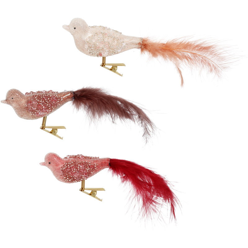 Iced Bird With Clip - 1.5 Inches Set Of 24