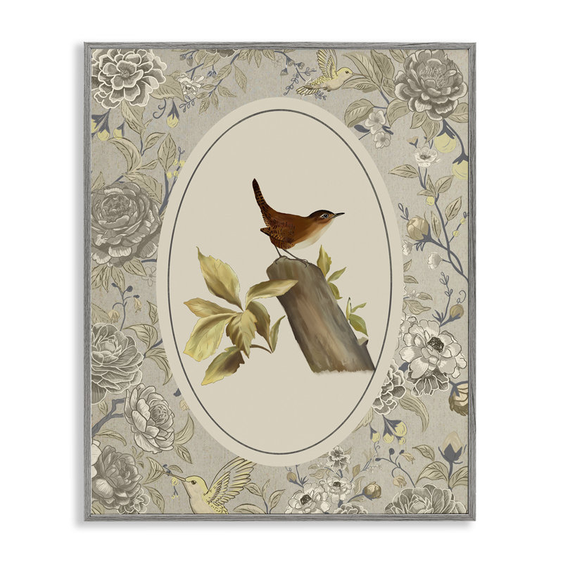 Oiseau perché et toile encadrée, design par Radhika Modi, Estampe numérique Farmhouse, H 14 po x l 11 po
