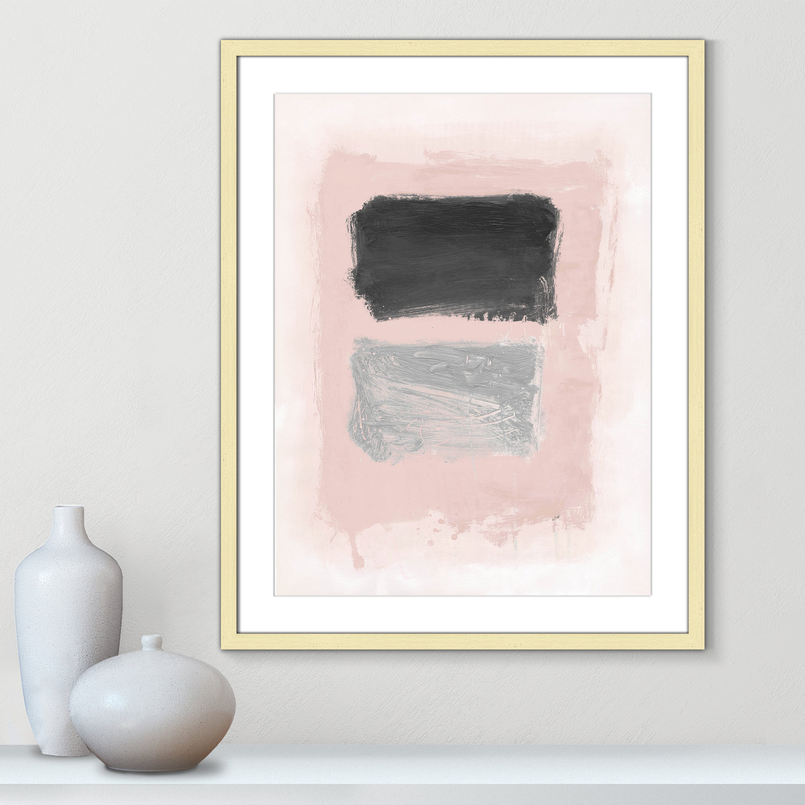 Pink, Black and Silver Shimmer I Print, 29.5" H x 23.5" W x 1.25" D, Gold Matted Picture Framed