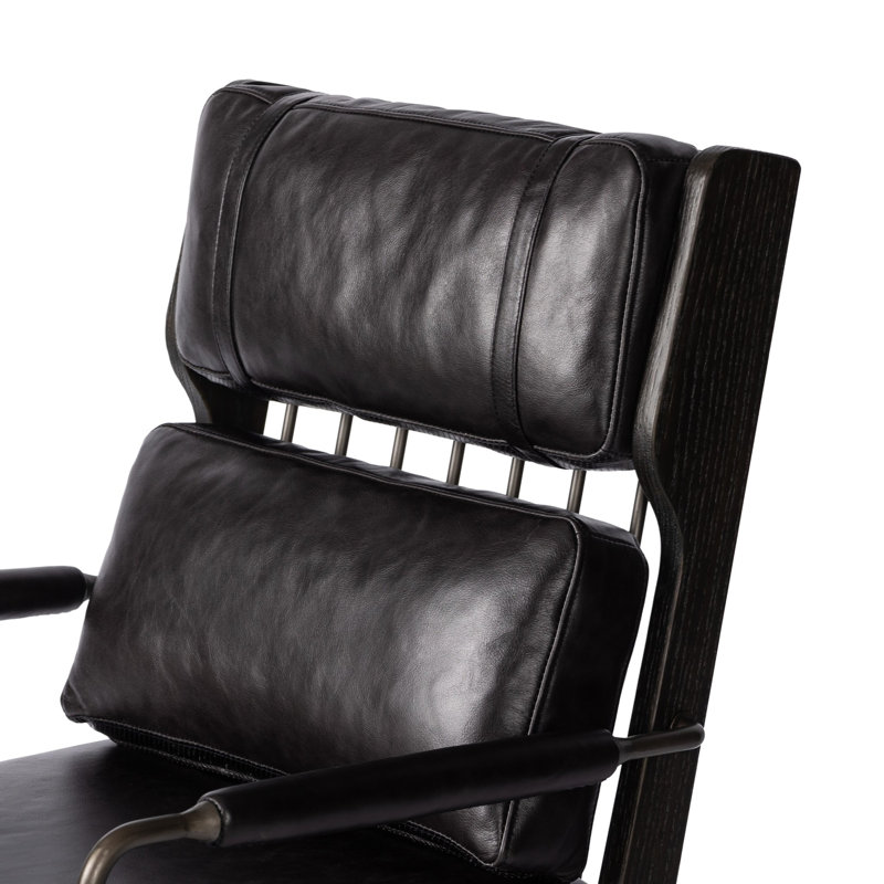 LUDVIG Leather Swivel Executive Chair, Black, Black