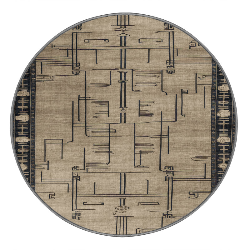 Tapis gris art déco lavable à la machine, Rond 5 pi