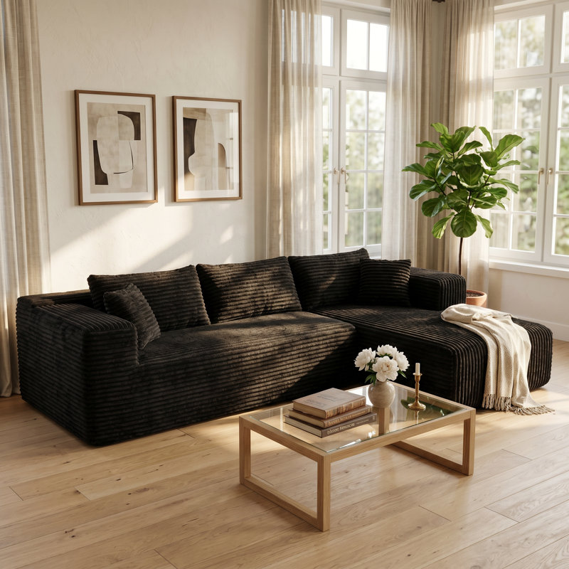 Canapé modulaire rembourré moderne avec méridienne et coussins assortis - Tissu texturé doux, sièges profonds et coussins moelleux, pour les salons contemporains