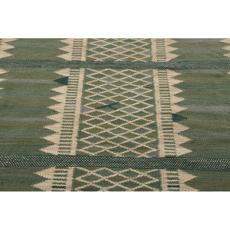 Scandinavian Hand Knotted Wool Geometric Area Rug, Rectangle 10' x 14'