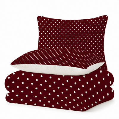 Premium Flannel Lightweight Blanket & 2 Pillow Shams Set with White Polka Dots on Maroon Minimalist Ground, Ultra-Soft & Warm Cozy Bedding Set for All-Season, 60" x 80" Blanket + 2 Pillowcases Anti-Pilling & Machine Washable(Set of 3)