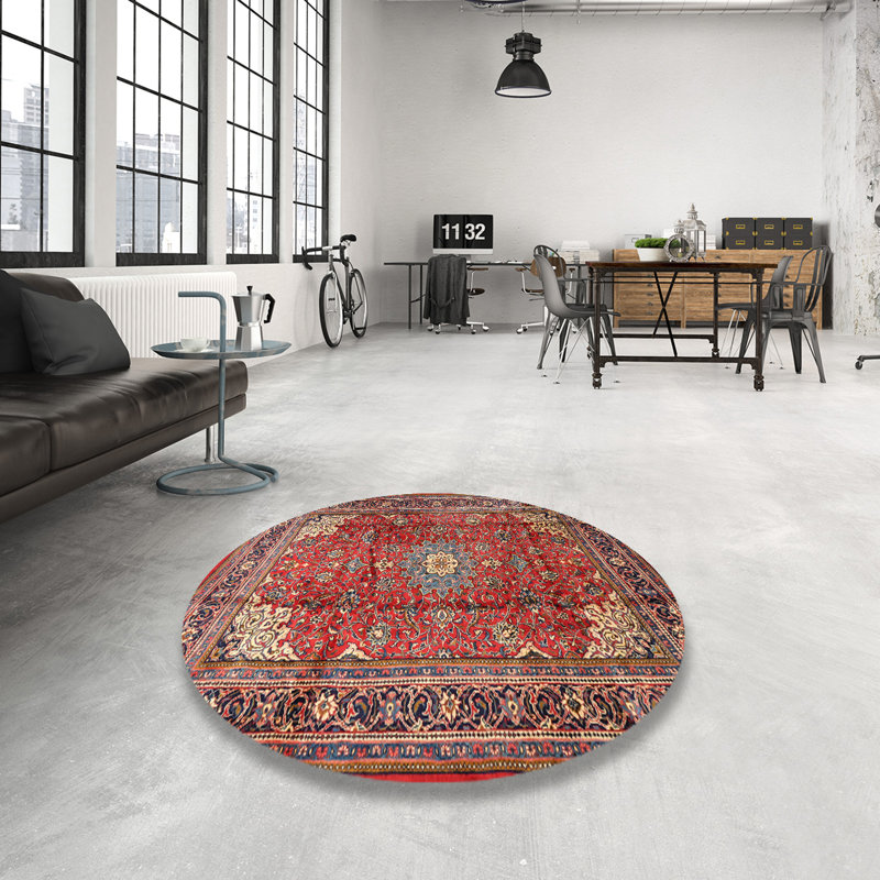 Tapis traditionnel rouge / brun Gadre, Rond 4 pi