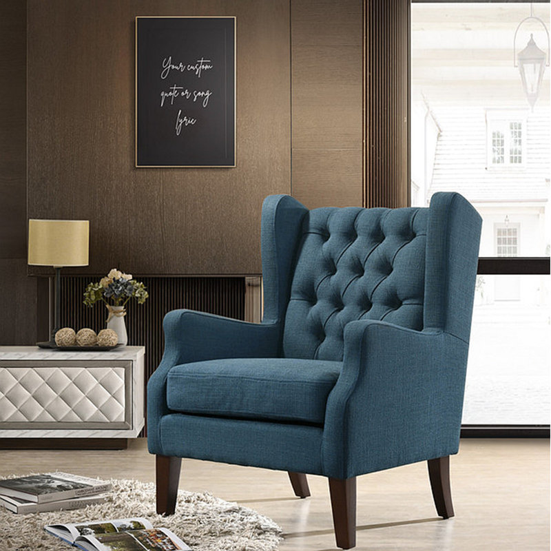 Fauteuil rembourré Bekka l 30,59 po, Lin bleu