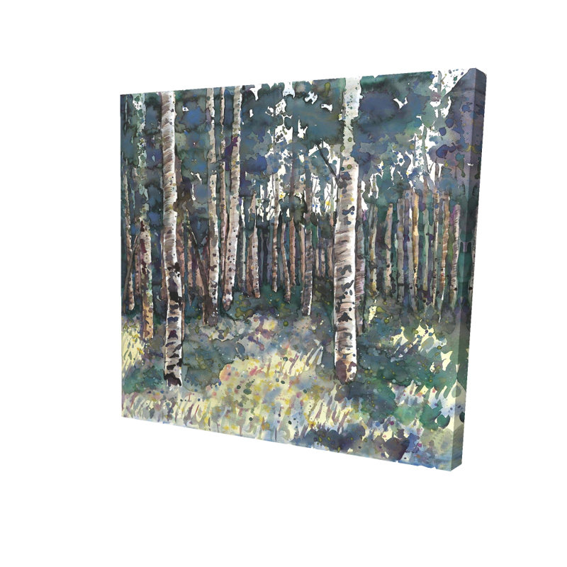 Bouleaux, arbres bleus sur toile - Illustration d'art mural de décoration intérieure