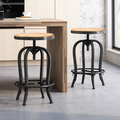 Tabouret de bar pivotant en bois massif à hauteur réglable