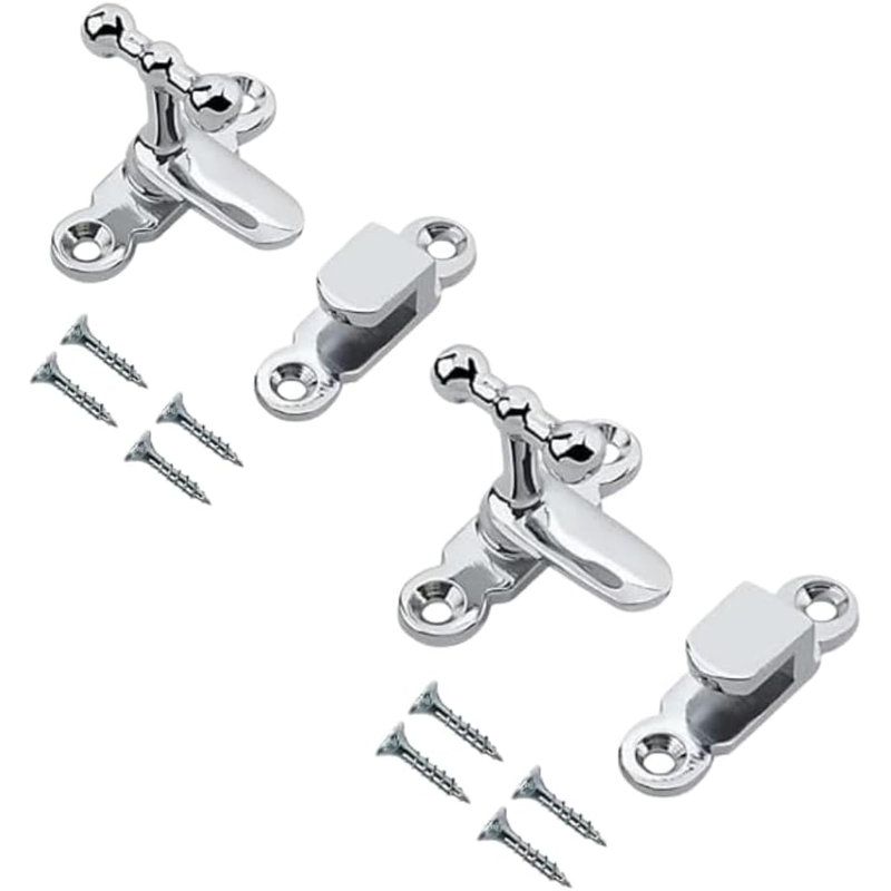 2 Pack 40mm Polished Chrome Showcase Door Catches – Twist Lock Latch for Cabinet, Wardrobe, Cupboard, Glass Panel – With Screws