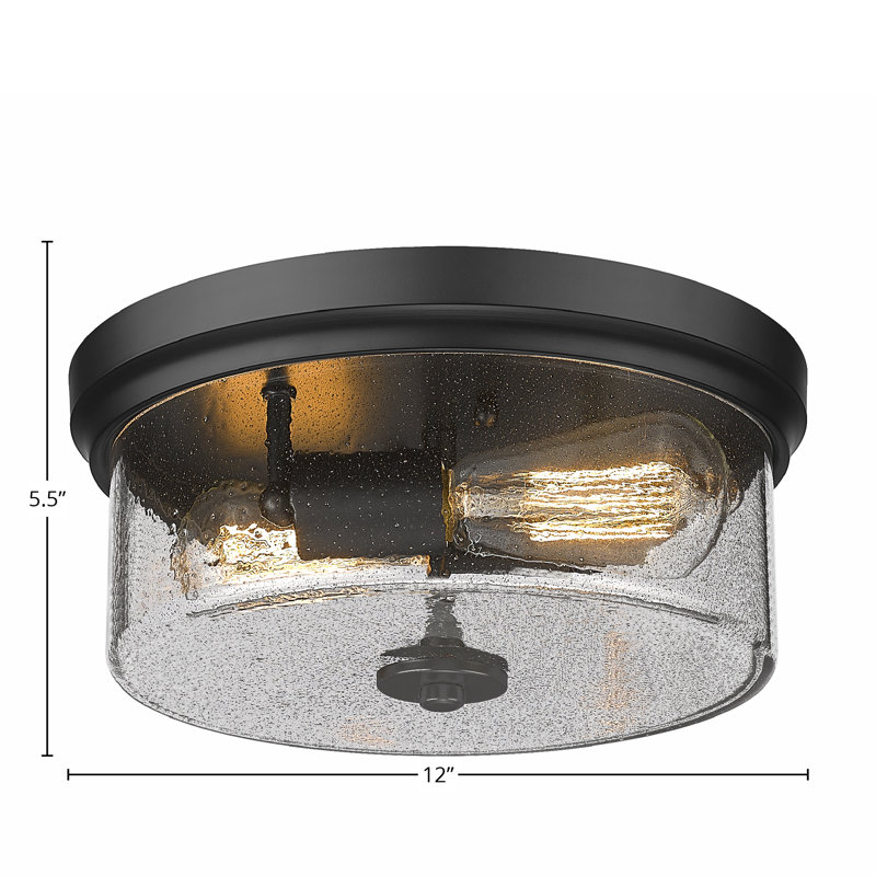 12" Flush Mount, 2-Bulbs, Shown In Matte Black Finish With Smoke Bubble Glass