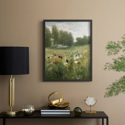 Reproduction florale rétro avec encadrement Ccc - bois massif