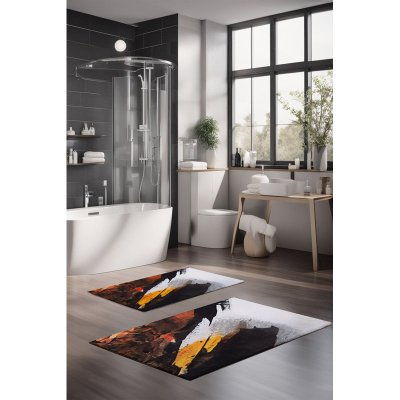 Eakly Luxury Bathmat Set (2 Pieces), 100% Polyester, 16.0 x 23.6 inches & 23.6 x 39.4 inches | Non-Slip Antibacterial Design, 0.3 in Pile Height | Machine Washable, Durable & Easy to Clean | Ideal for Bathroom Décor